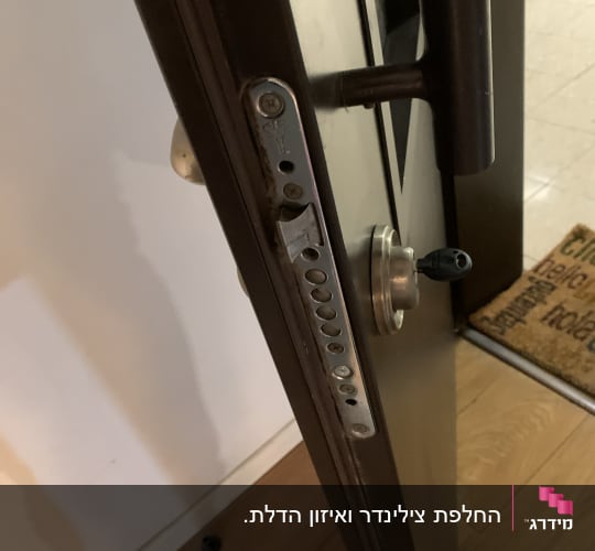 מנעול דלת עם בריחים וידית שחורה